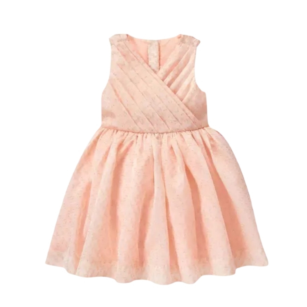Janie and Jack Pleated Pink Peach Dress with Gold Embroidered Dots - Size 4T